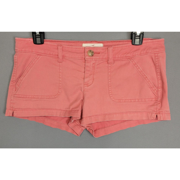 Hollister Shorts Womens 5 Pink Stretch Cotton Casual Button Pocket Summer Logo - Picture 1 of 13